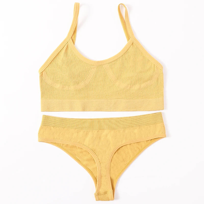 Women’s Bra & Panties Set – Sexy, Seamless Crop Top, Low Back Thong Lingerie.
