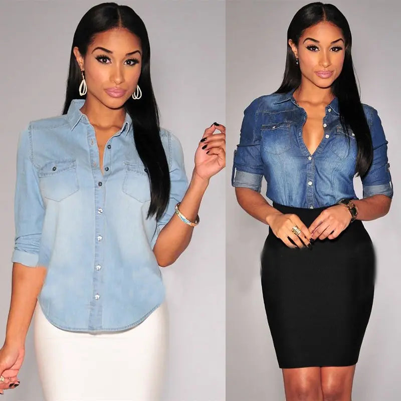 Summer Fashion Women's Casual Long Sleeve Denim Shirt, Soft Blouse Jacket.