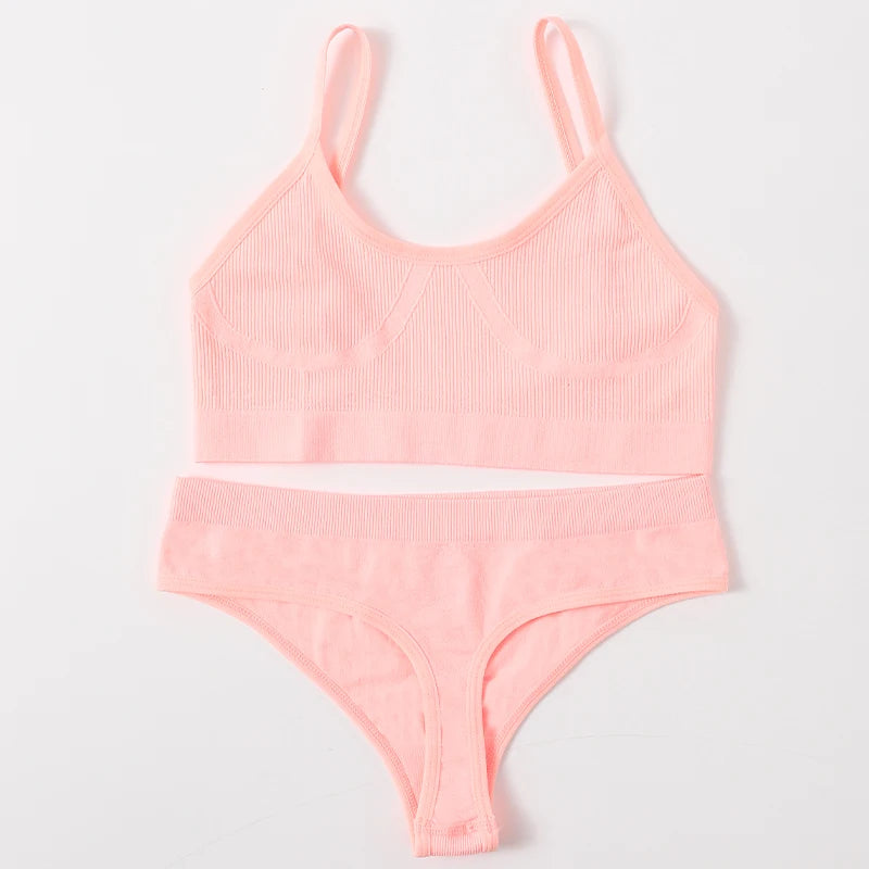 Women’s Bra & Panties Set – Sexy, Seamless Crop Top, Low Back Thong Lingerie.
