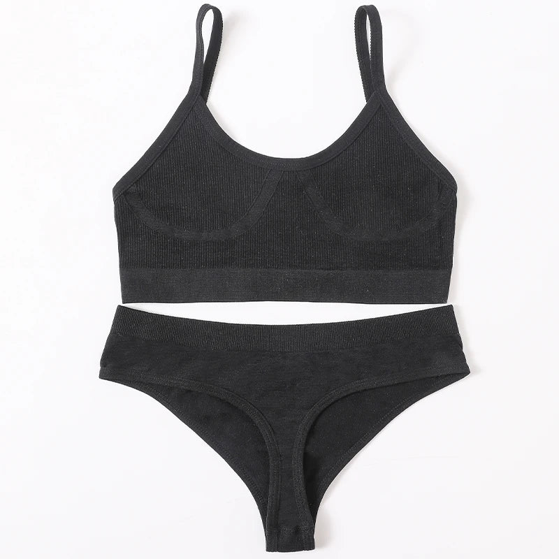 Women’s Bra & Panties Set – Sexy, Seamless Crop Top, Low Back Thong Lingerie.