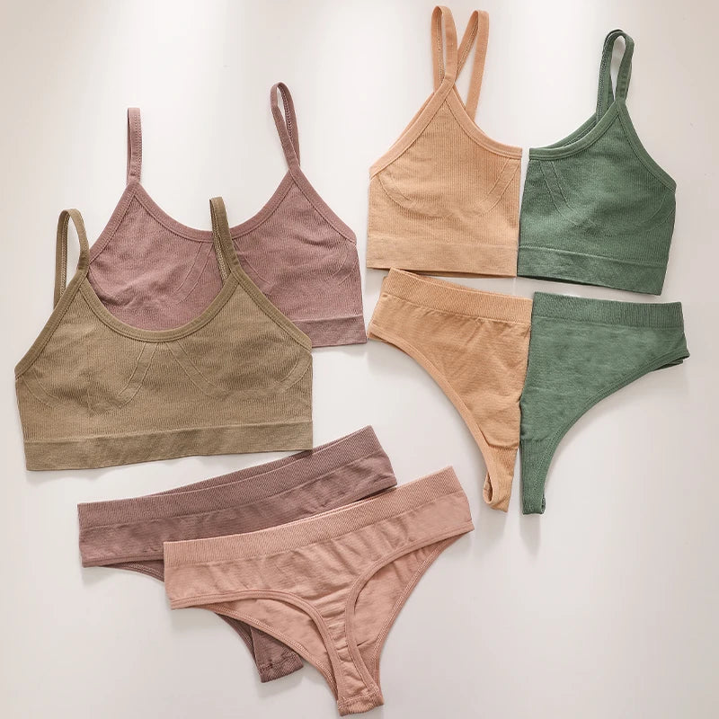 Women’s Bra & Panties Set – Sexy, Seamless Crop Top, Low Back Thong Lingerie.