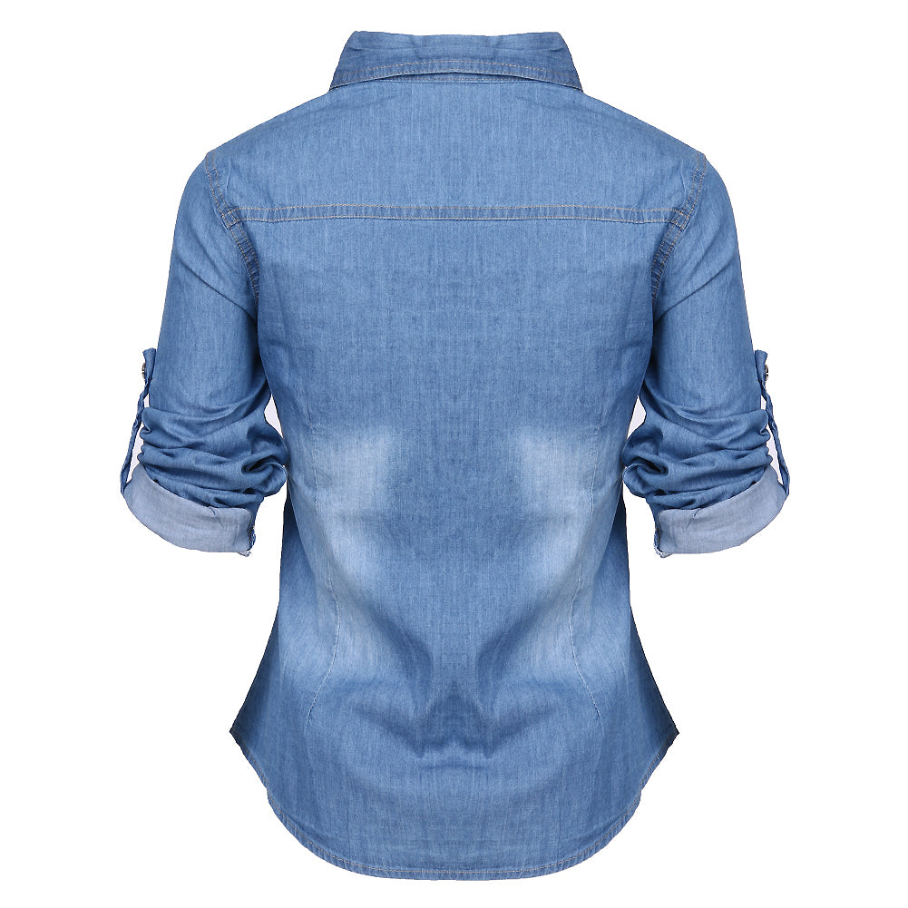 Summer Fashion Women's Casual Long Sleeve Denim Shirt, Soft Blouse Jacket.