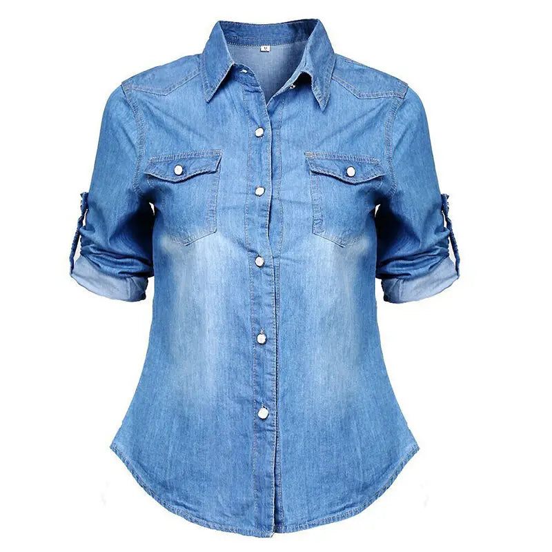 Summer Fashion Women's Casual Long Sleeve Denim Shirt, Soft Blouse Jacket.
