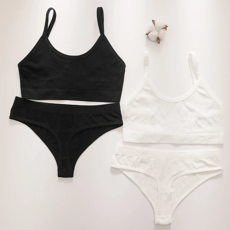 Women’s Bra & Panties Set – Sexy, Seamless Crop Top, Low Back Thong Lingerie.