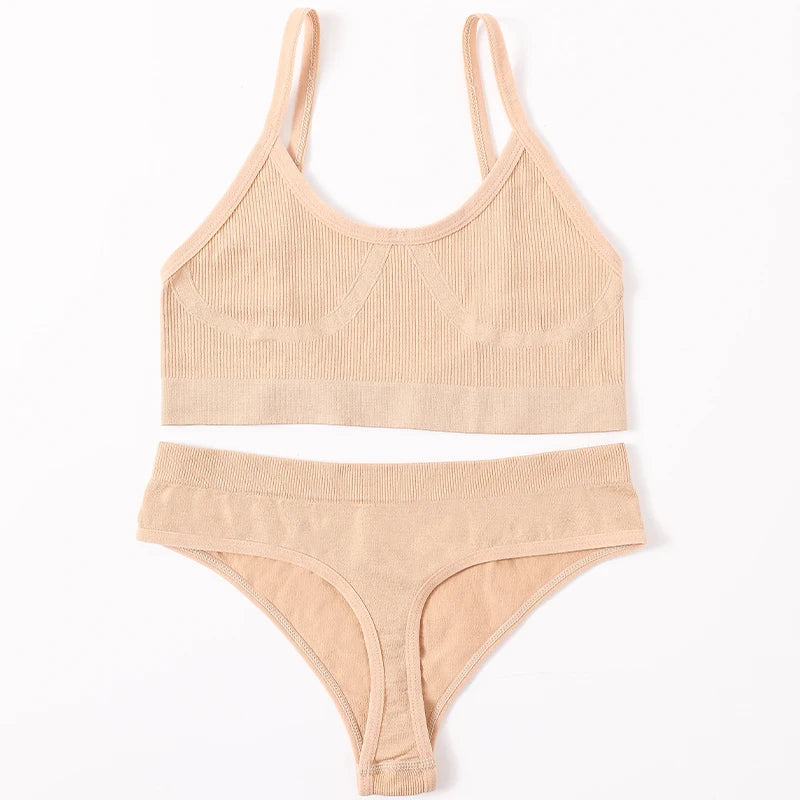 Women’s Bra & Panties Set – Sexy, Seamless Crop Top, Low Back Thong Lingerie.