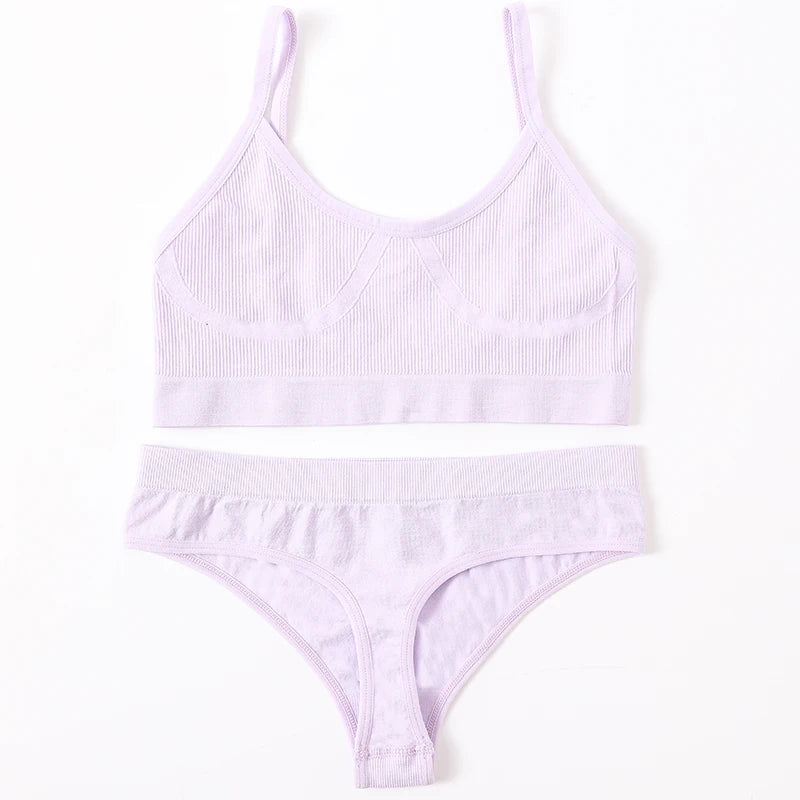 Women’s Bra & Panties Set – Sexy, Seamless Crop Top, Low Back Thong Lingerie.