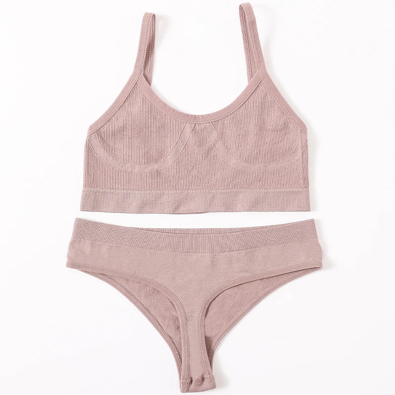 Women’s Bra & Panties Set – Sexy, Seamless Crop Top, Low Back Thong Lingerie.