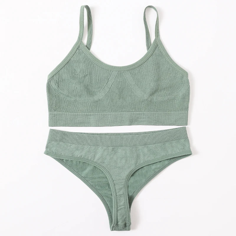Women’s Bra & Panties Set – Sexy, Seamless Crop Top, Low Back Thong Lingerie.