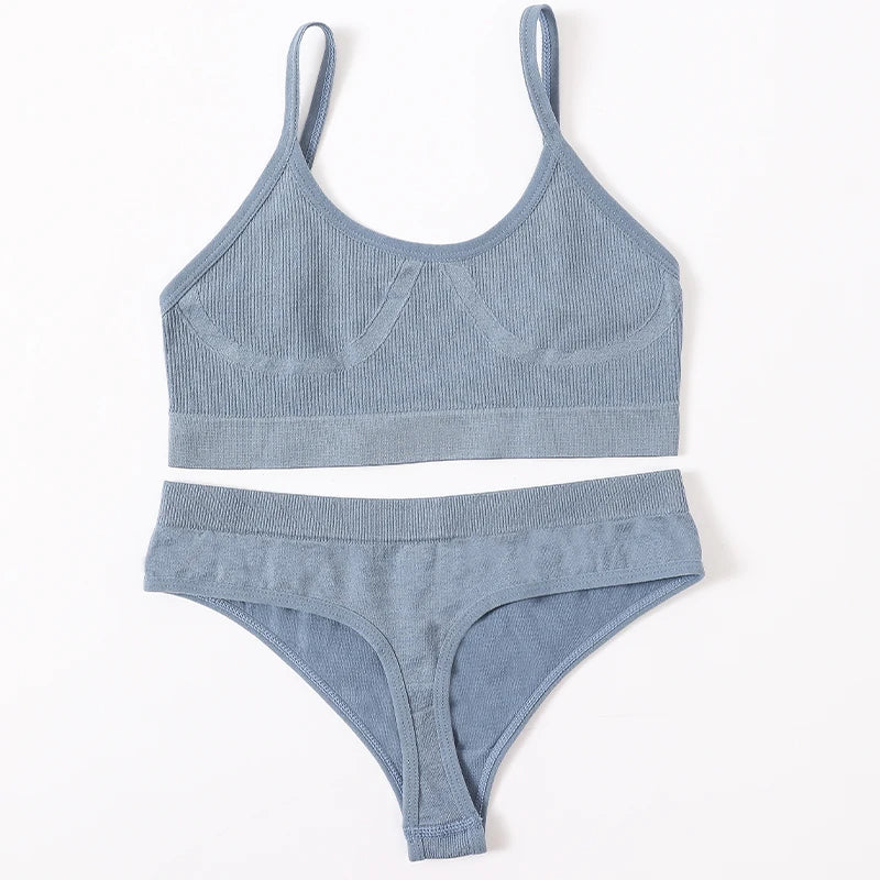 Women’s Bra & Panties Set – Sexy, Seamless Crop Top, Low Back Thong Lingerie.