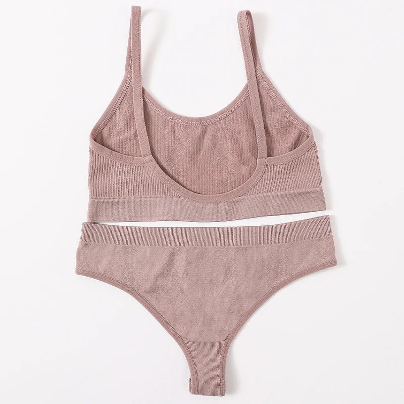 Women’s Bra & Panties Set – Sexy, Seamless Crop Top, Low Back Thong Lingerie.