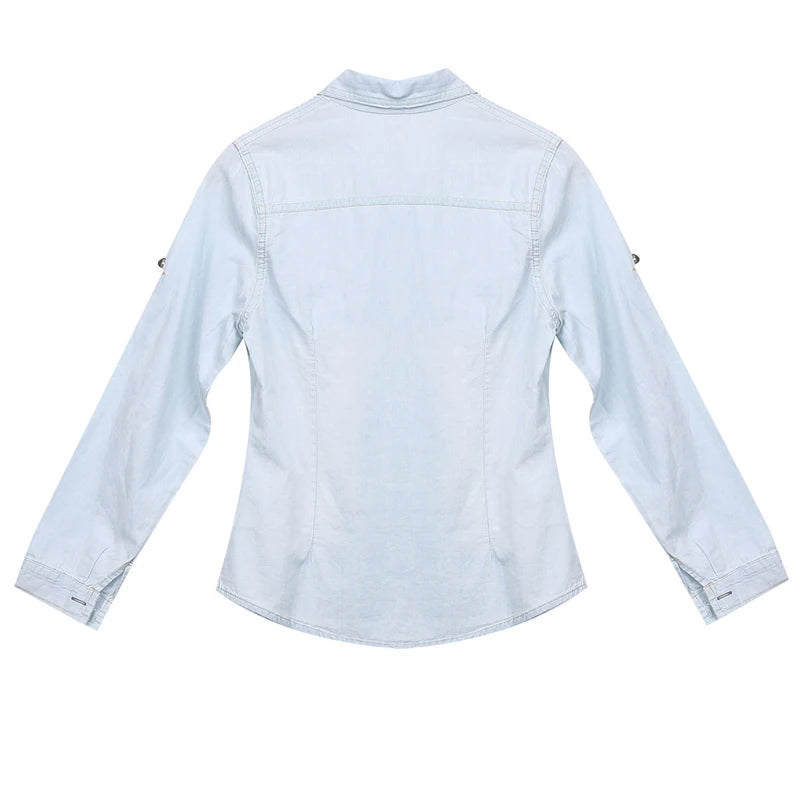 Summer Fashion Women's Casual Long Sleeve Denim Shirt, Soft Blouse Jacket.