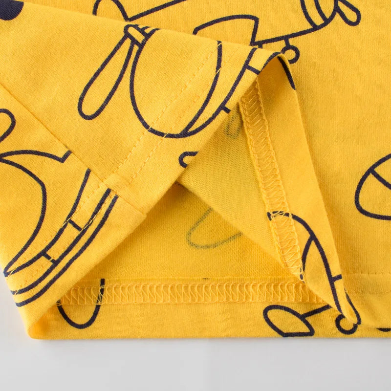 Kids’ T-Shirt – Cartoon Car Print, Short Sleeve, Cotton Tee for Boys & Girls