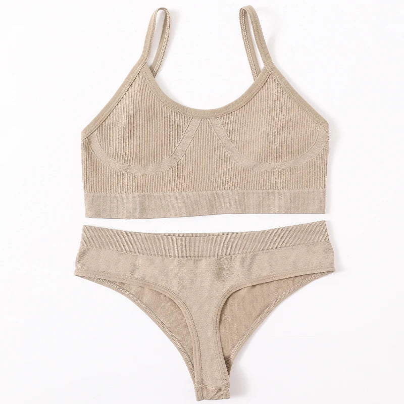 Women’s Bra & Panties Set – Sexy, Seamless Crop Top, Low Back Thong Lingerie.
