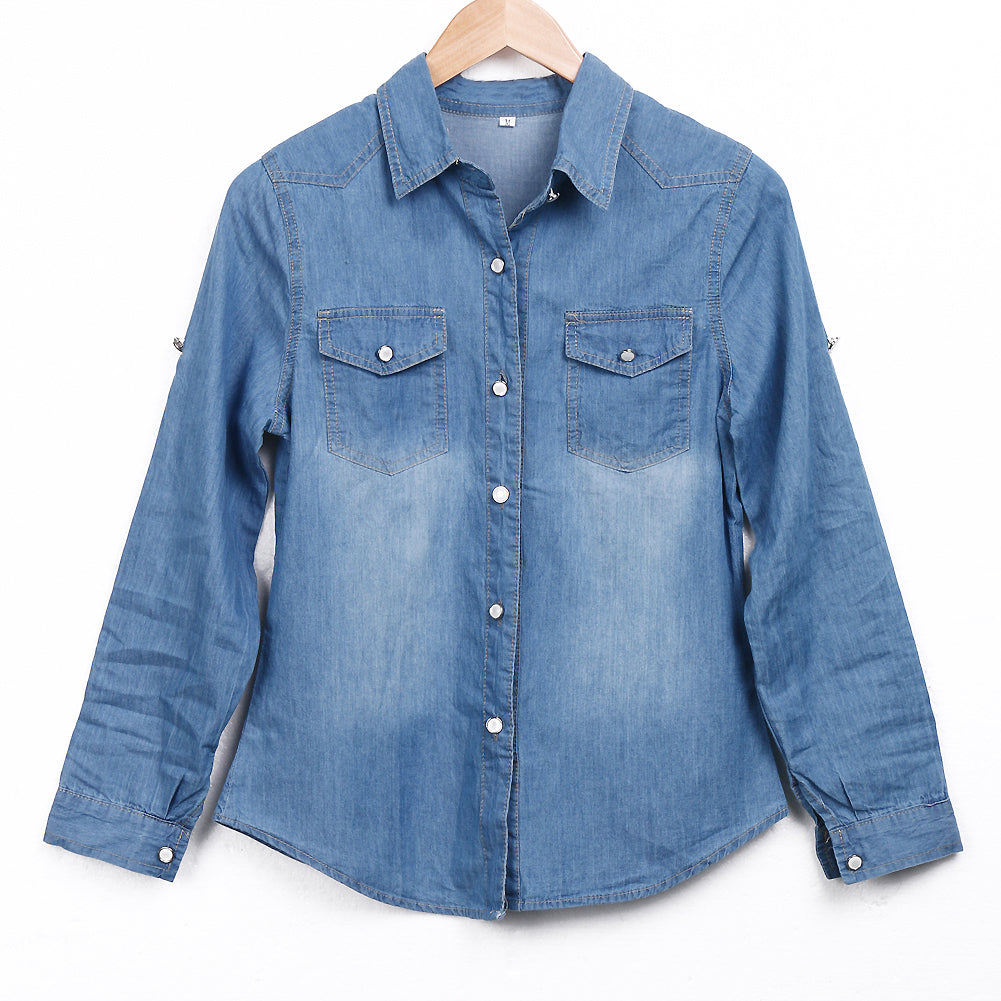 Summer Fashion Women's Casual Long Sleeve Denim Shirt, Soft Blouse Jacket.