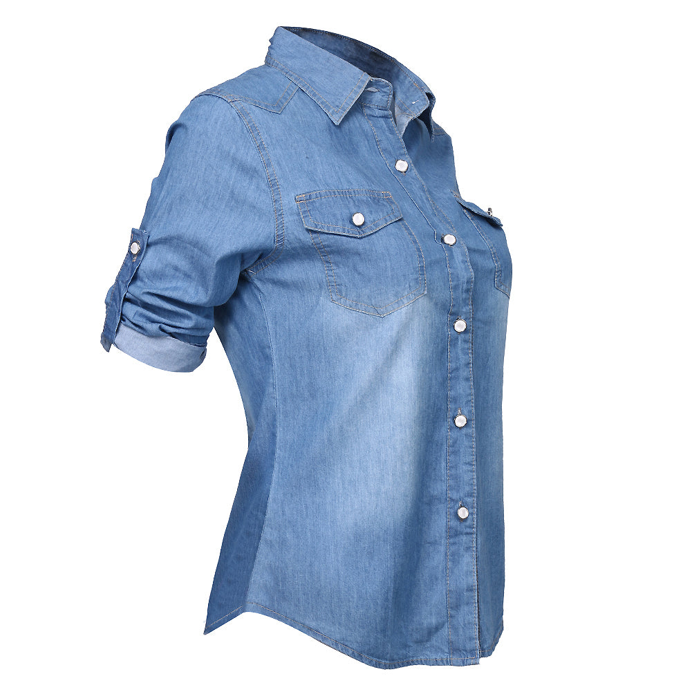 Summer Fashion Women's Casual Long Sleeve Denim Shirt, Soft Blouse Jacket.