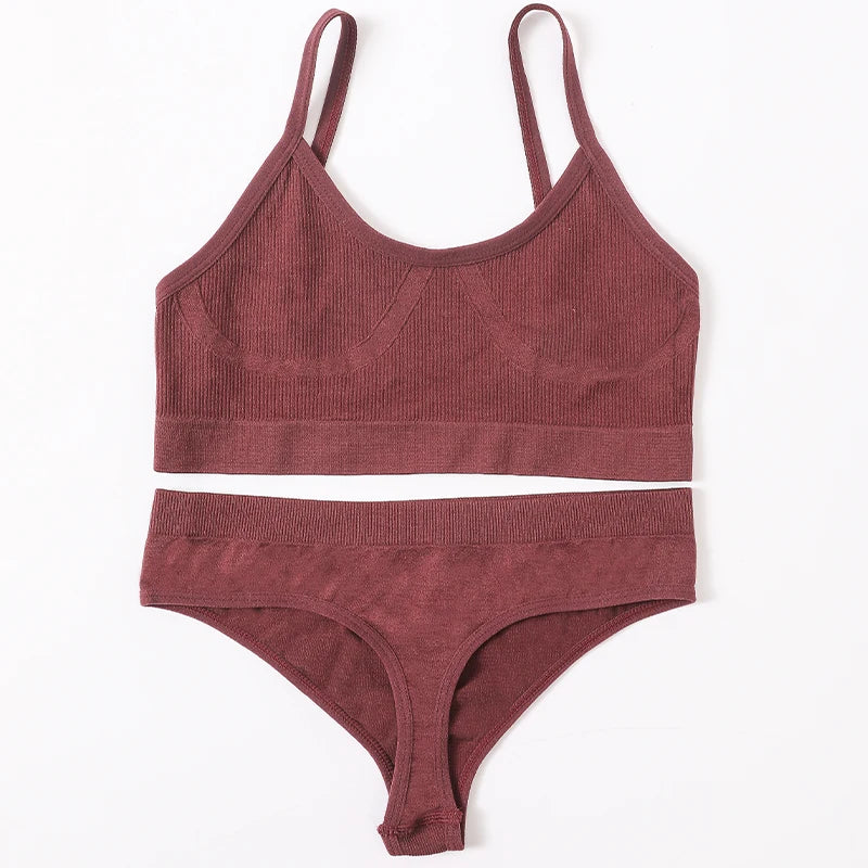 Women’s Bra & Panties Set – Sexy, Seamless Crop Top, Low Back Thong Lingerie.
