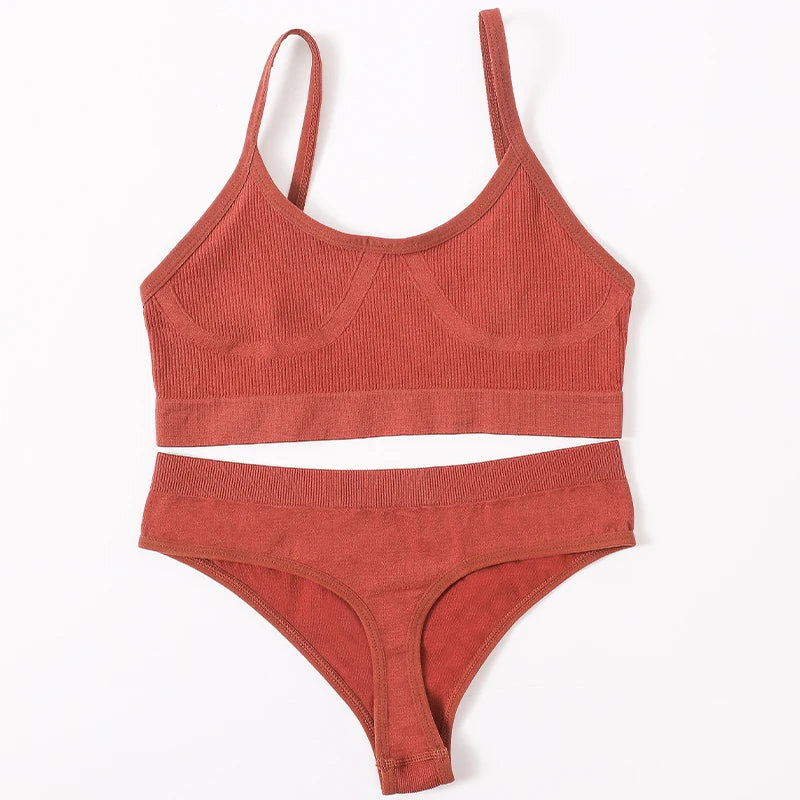 Women’s Bra & Panties Set – Sexy, Seamless Crop Top, Low Back Thong Lingerie.
