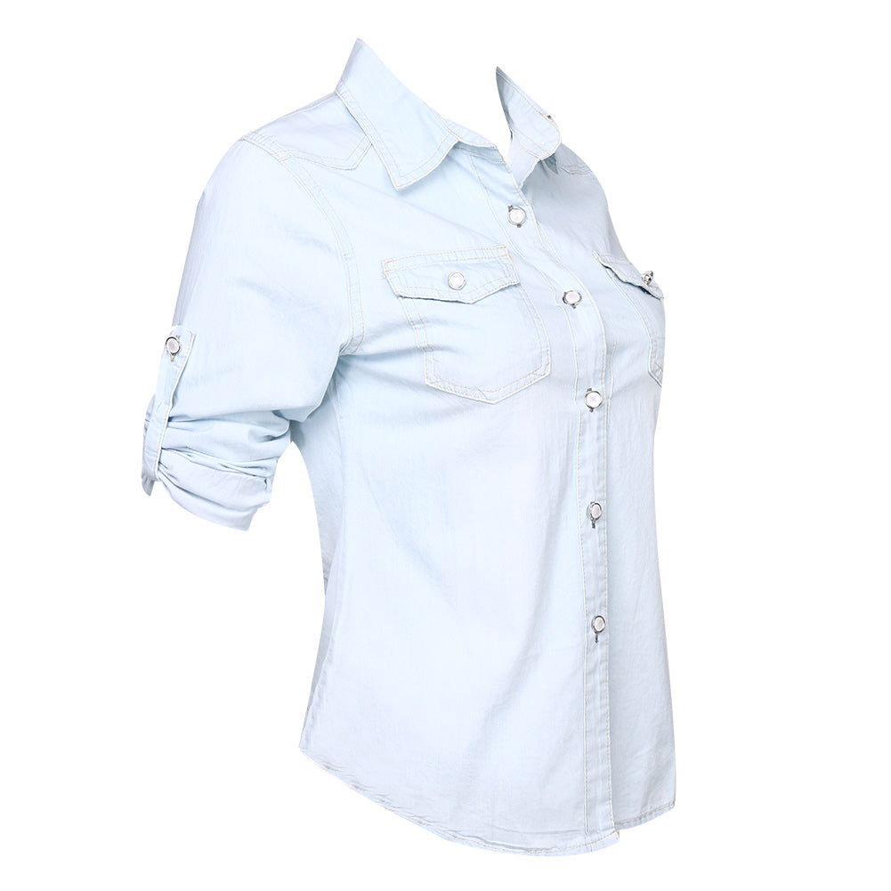 Summer Fashion Women's Casual Long Sleeve Denim Shirt, Soft Blouse Jacket.