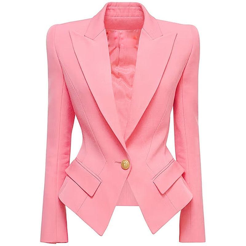 Ladies Solid Color Lapel Neck Blazer Coat