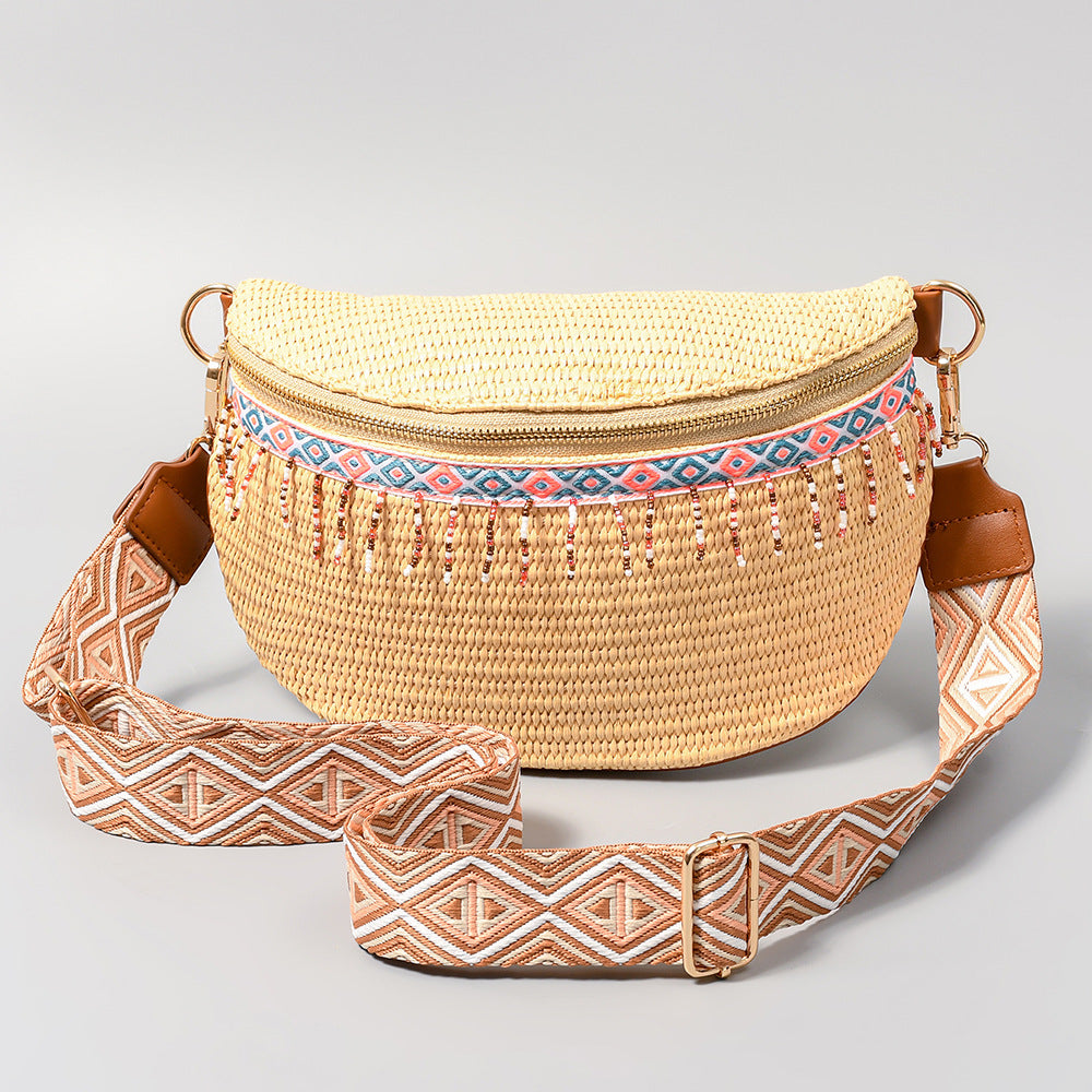 Woven Zipper Vacation Shoulder Bags