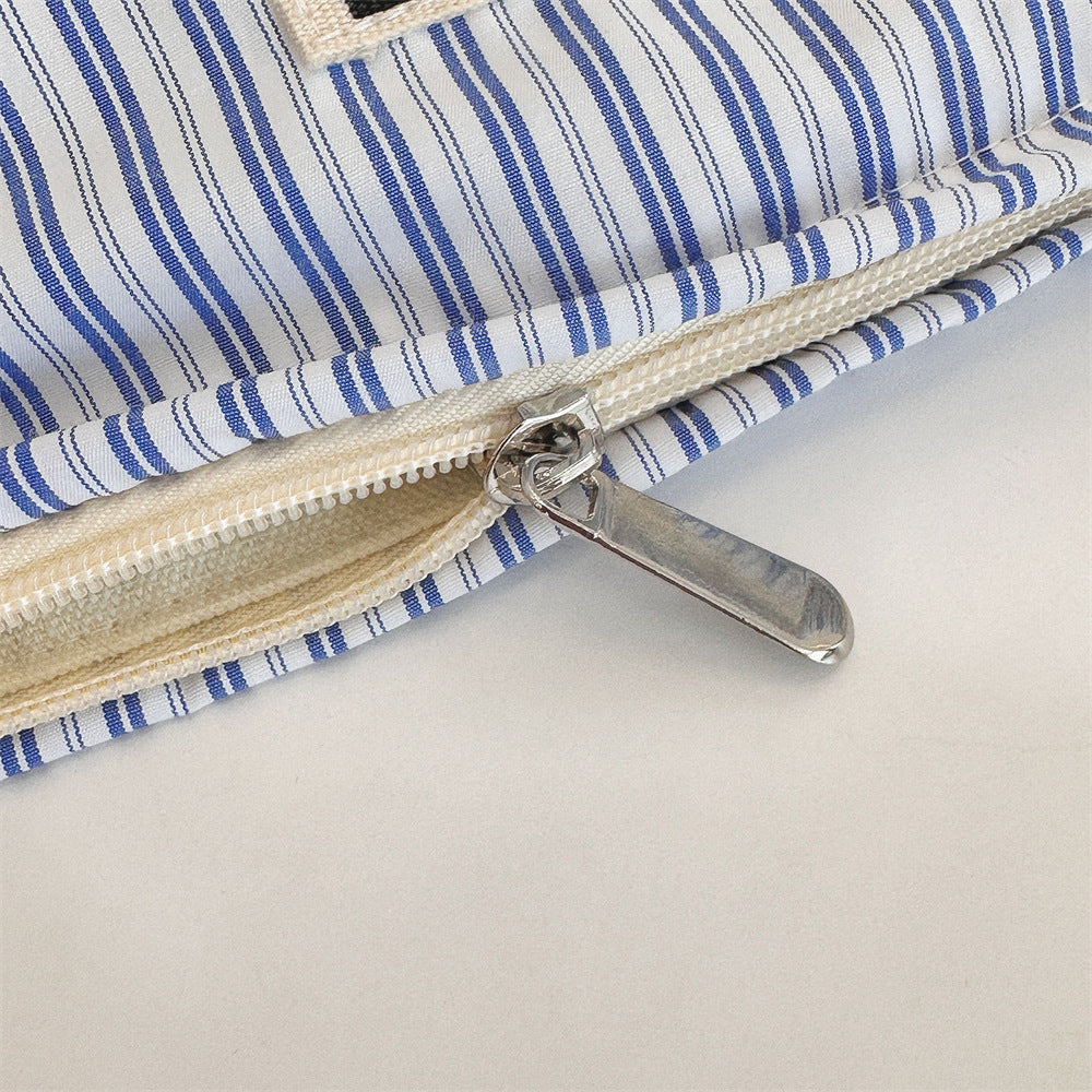 Striped Color Block Portable Make Up Bag