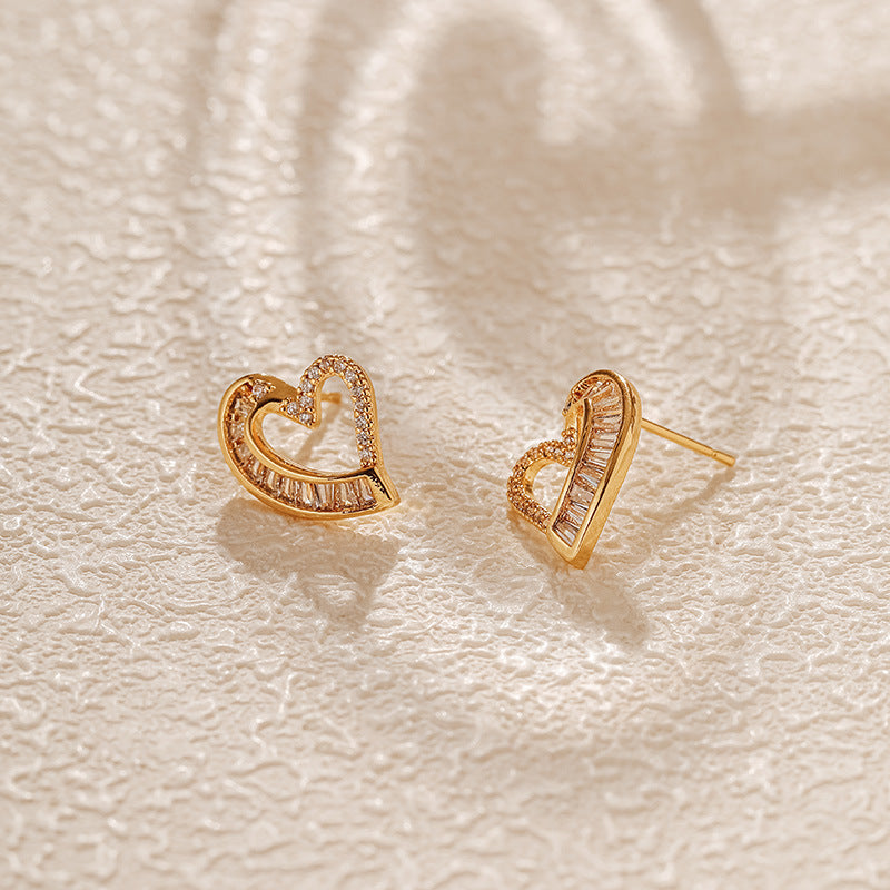 Zircon Irregular Heart Stud Earrings
