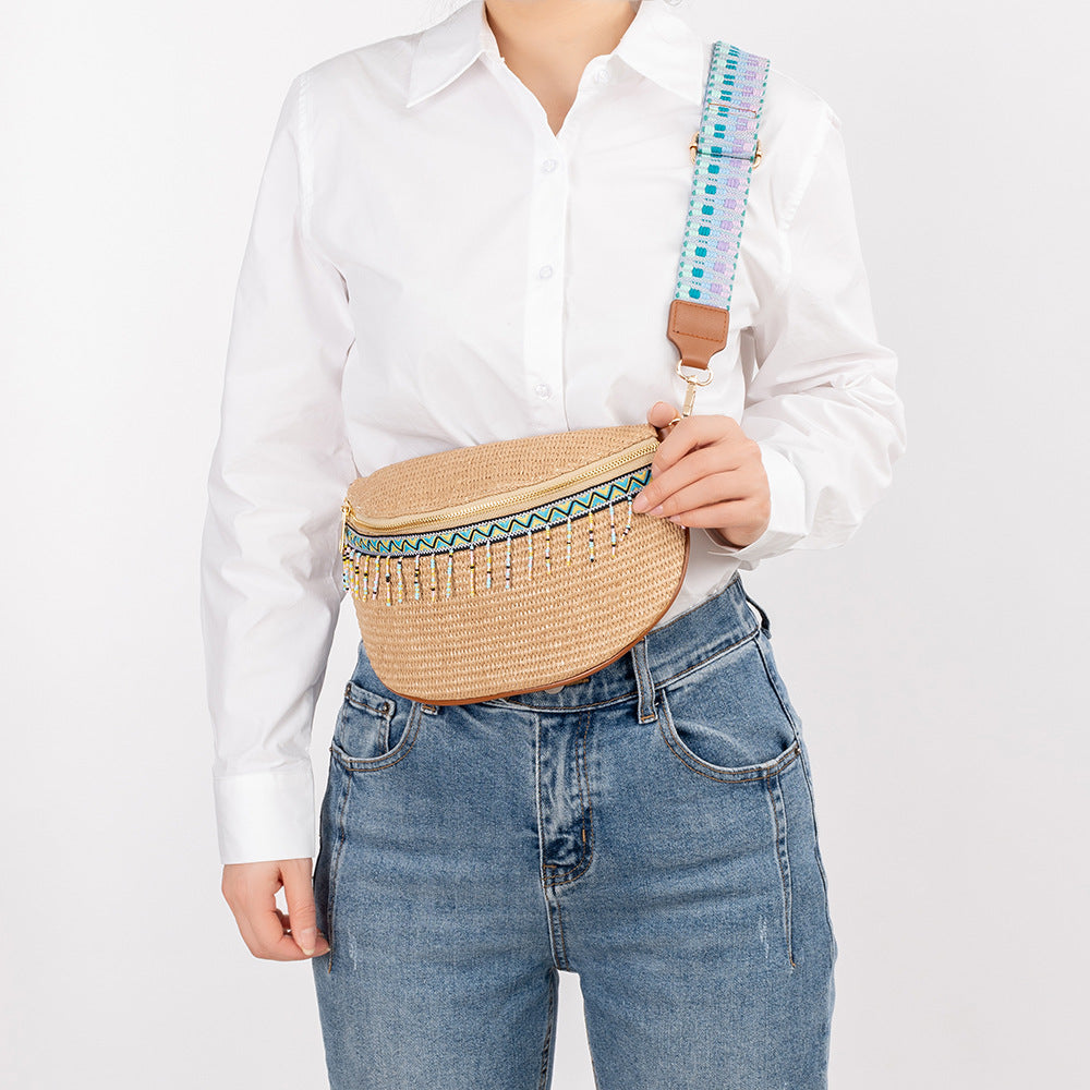 Woven Zipper Vacation Shoulder Bags