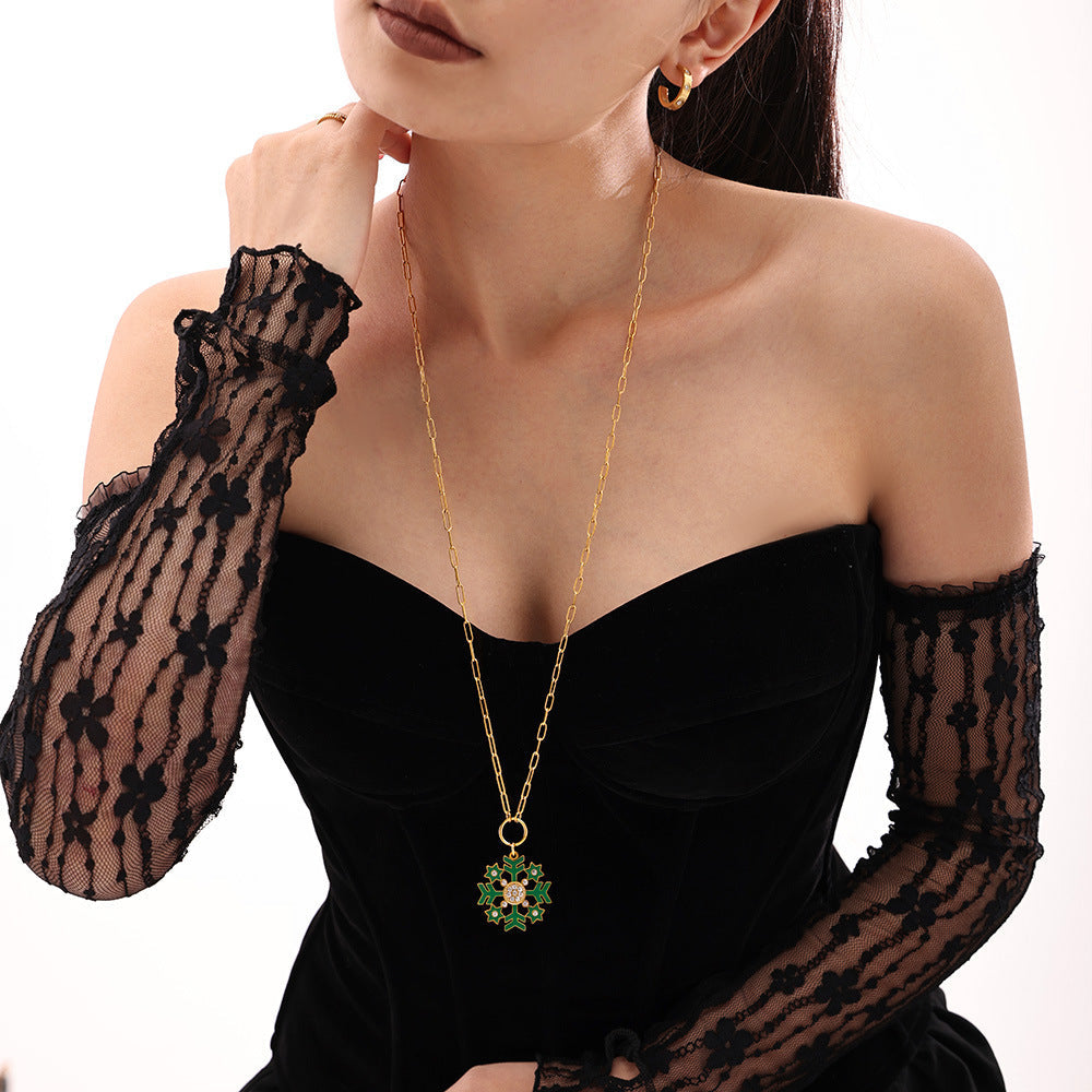 Zircon Snowy Pendant Long Chain Sweater Necklace