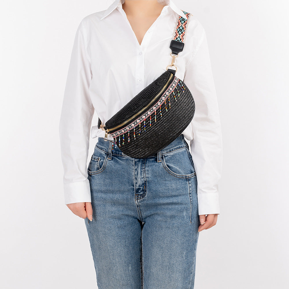 Woven Zipper Vacation Shoulder Bags