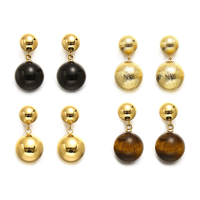Punk Black Bead Metal Earrings