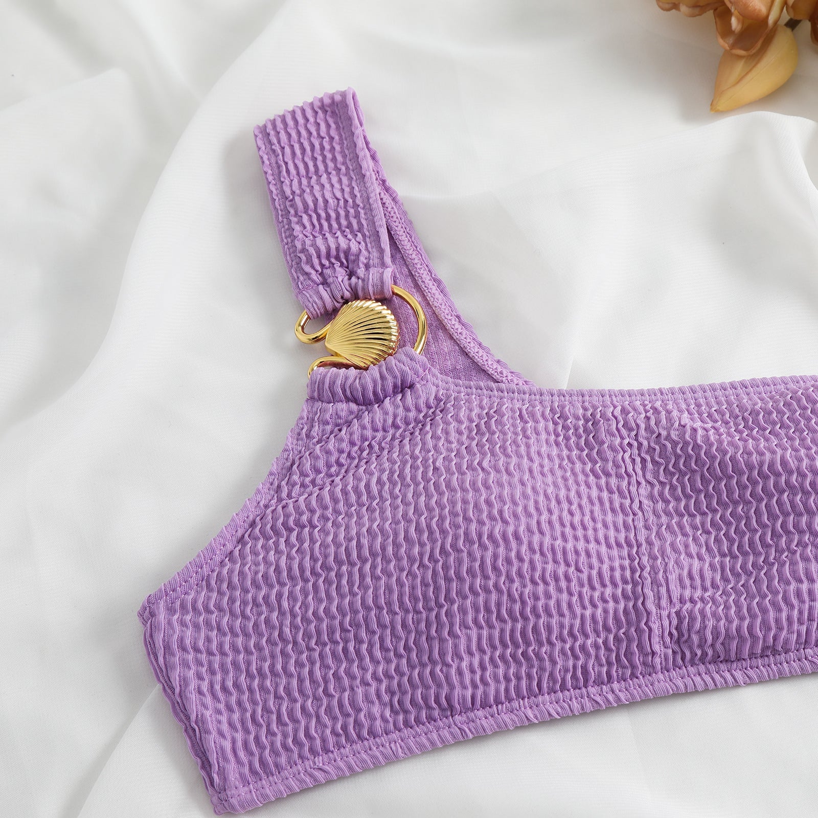 Wrinkle Golden Seashell Splice Swimwear