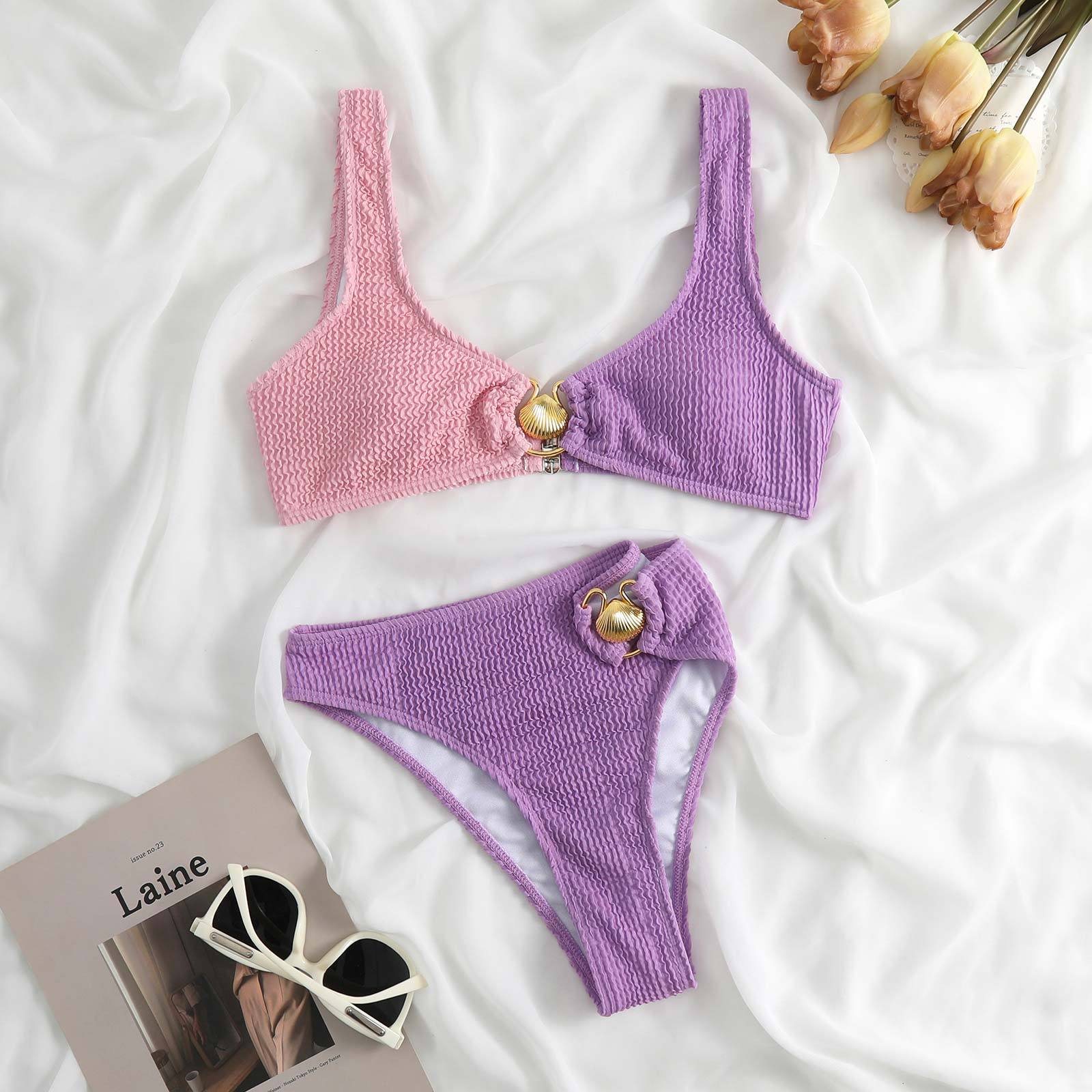 Wrinkle Golden Seashell 2PCS Bikini Set