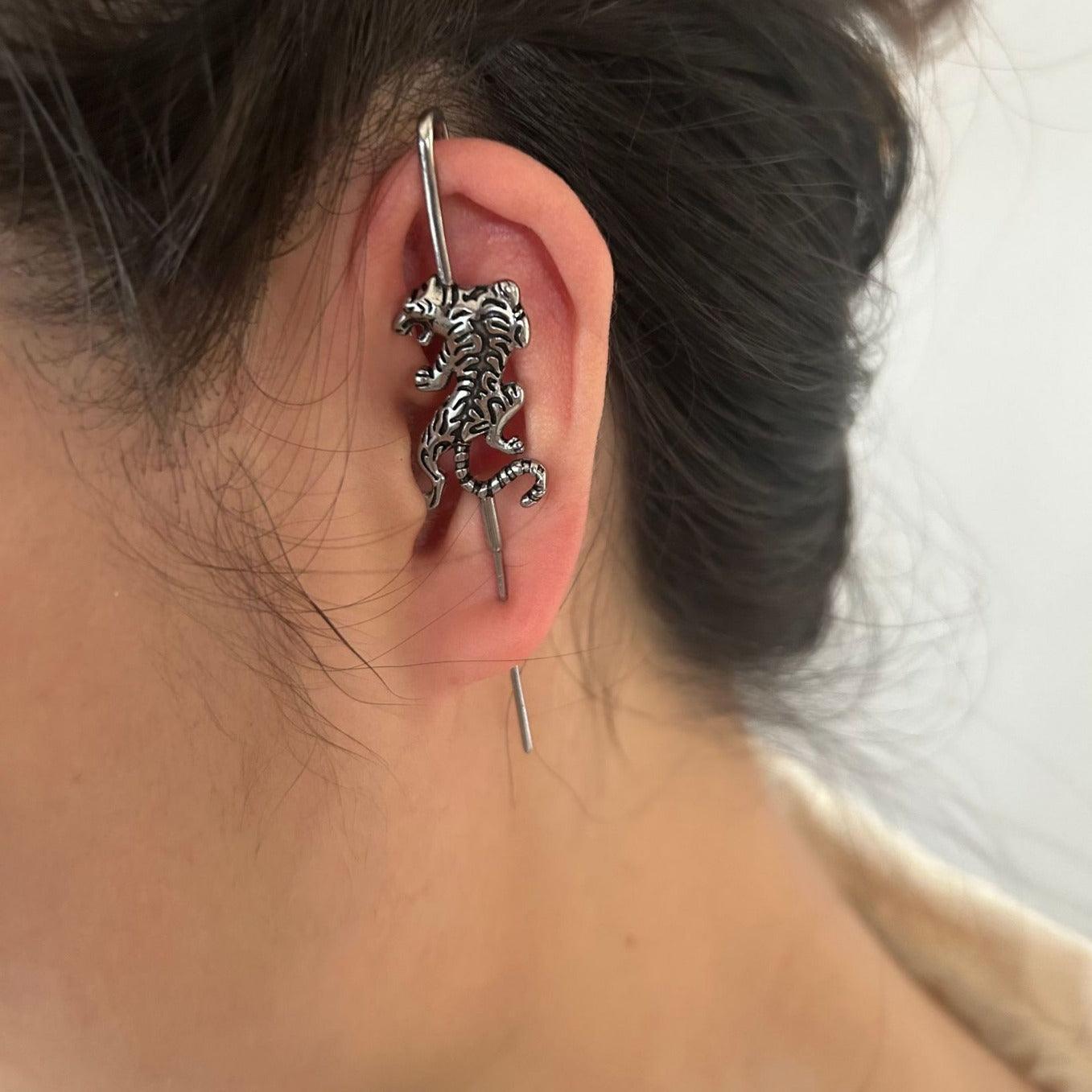 Ladies Stainless Steel Ear Crawler Hook Pin Cuff Earrings