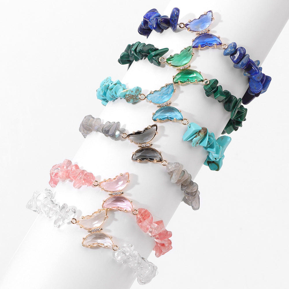 Irregular Stone Butterfly Crystal Beaded Bracelet