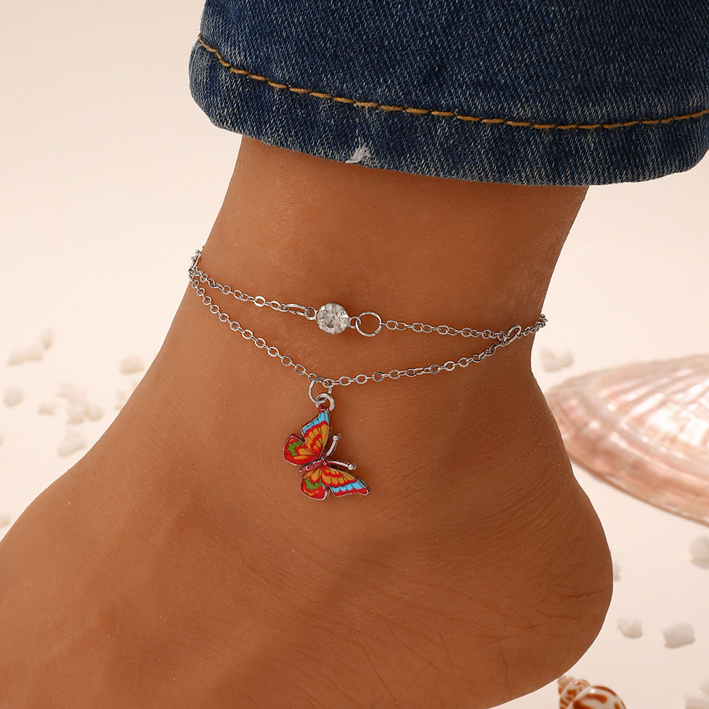 Vintage Colourful Butterfly Anklet