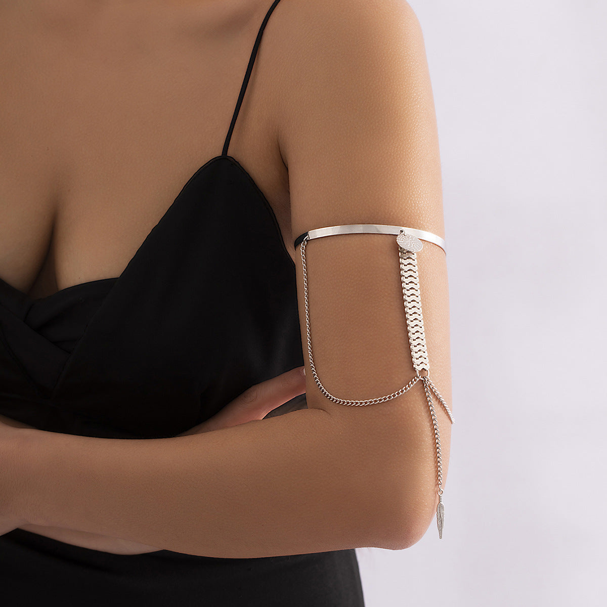 Punk Layered Simple Leaf Tassel Arm Cuff