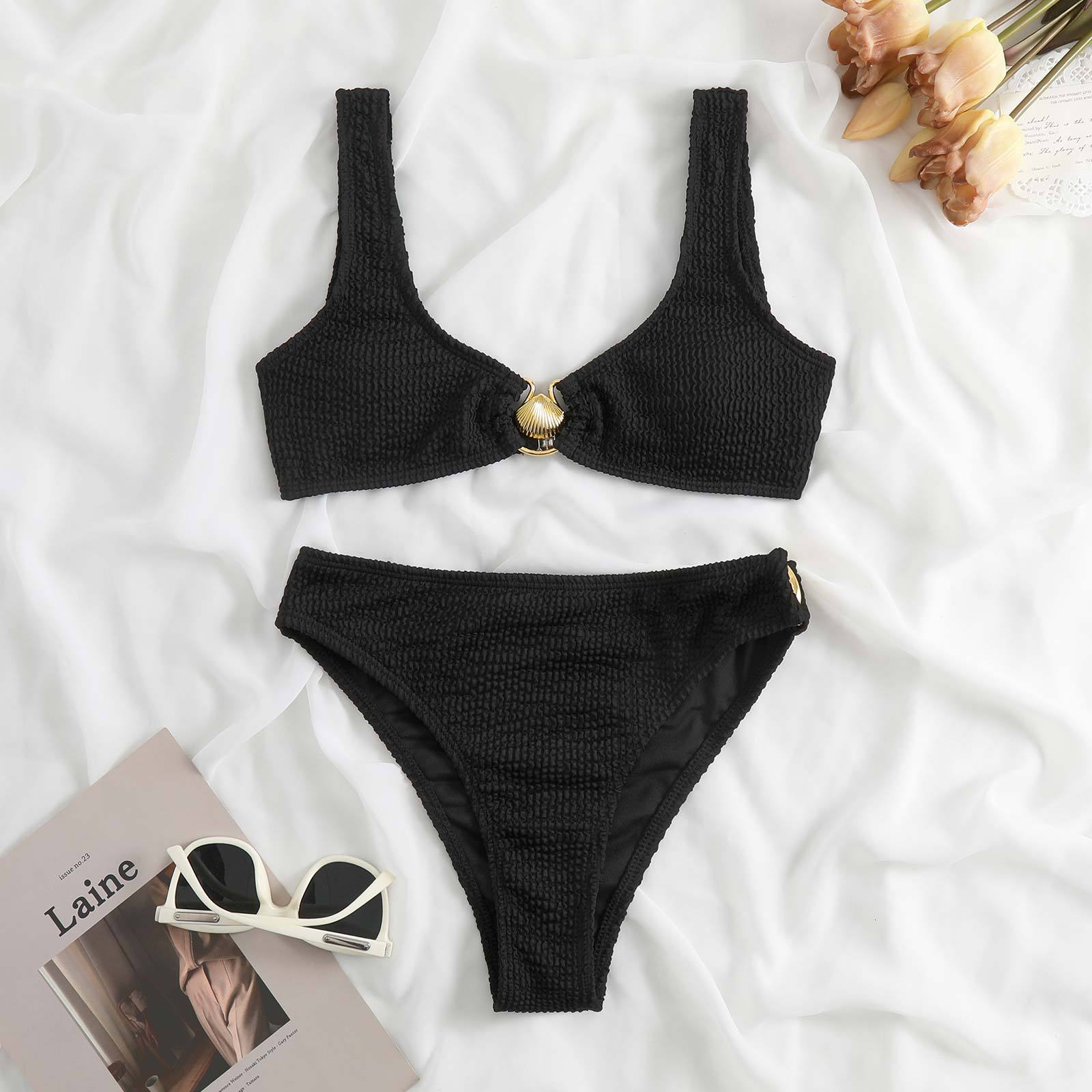 Wrinkle Golden Seashell 2PCS Bikini Set