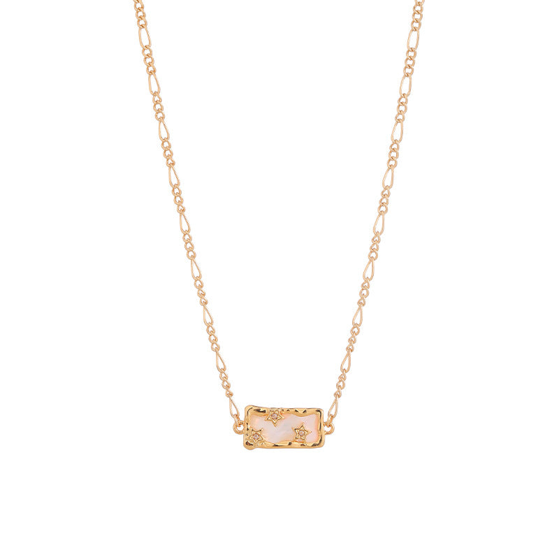 Zircon Shell Rectangular Pendant Necklaces