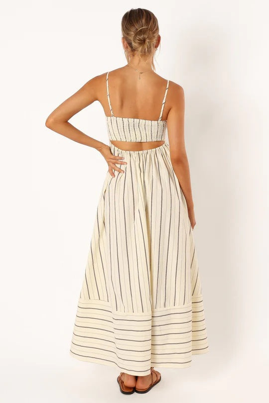 Striped Color Block Backless Spaghetti Dress