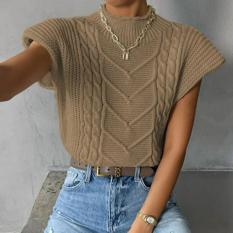 Solid Color Twist High Collar Knit Vest
