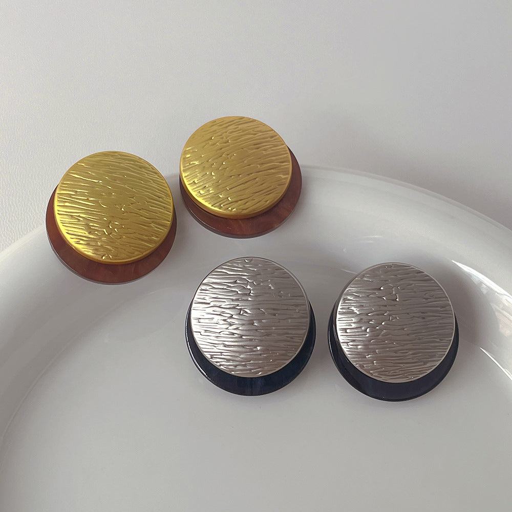 Simple Metal Round Acetic Acid Stud Earrings