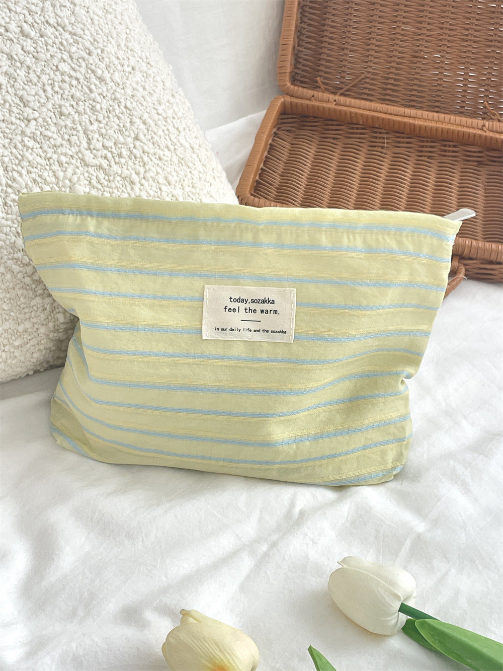 Striped Color Block Large Capacity Make Up Bag