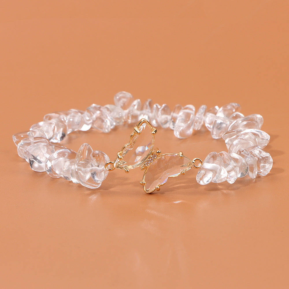 Irregular Stone Butterfly Crystal Beaded Bracelet