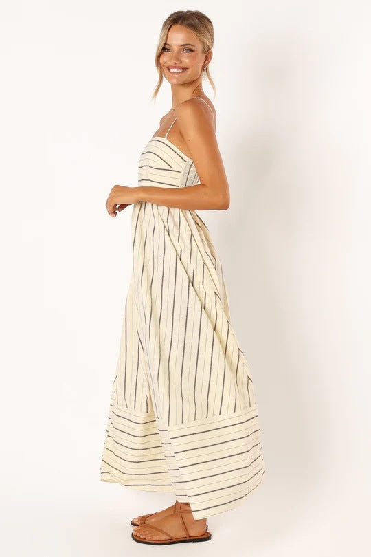 Striped Color Block Backless Spaghetti Dress