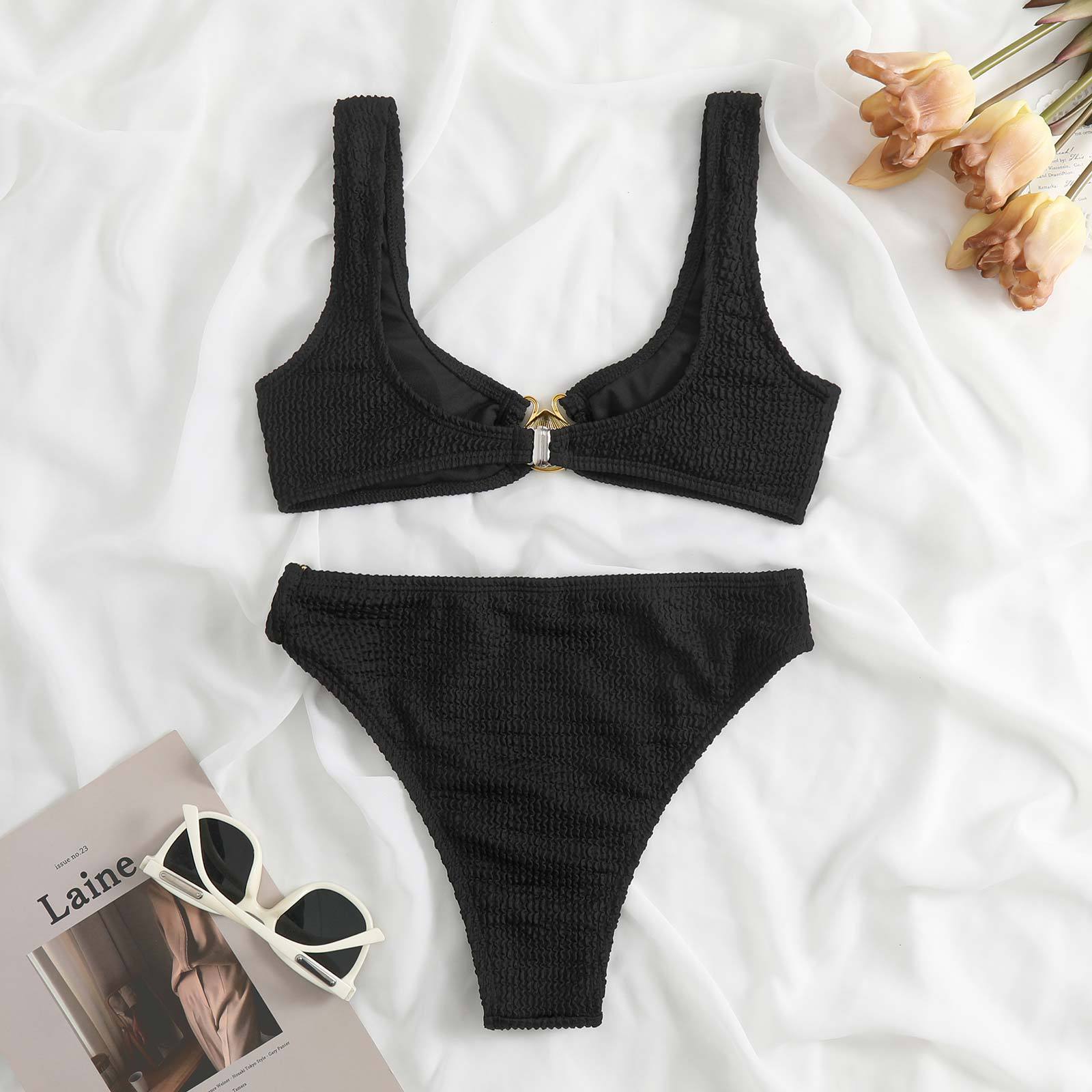 Wrinkle Golden Seashell 2PCS Bikini Set