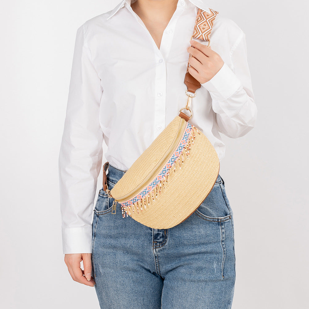 Woven Zipper Vacation Shoulder Bags