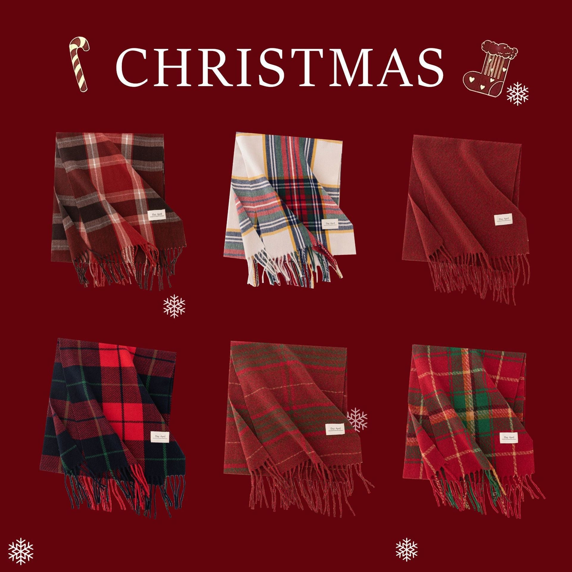 Ladies Merry Christmas Plaid Daily Scarf