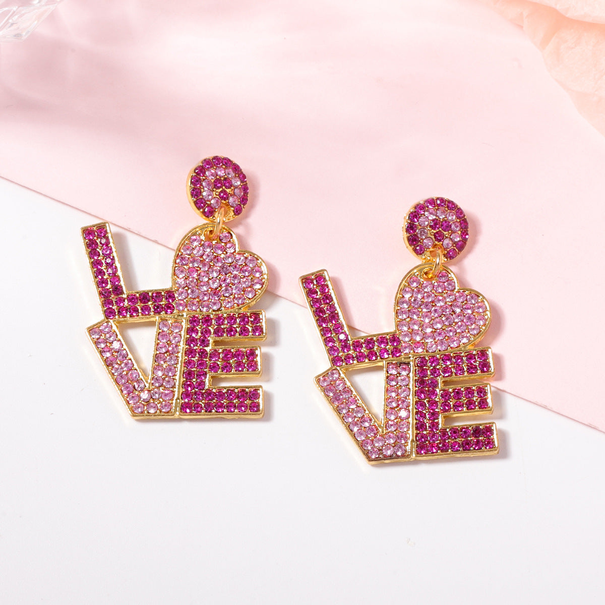 Ladies Love Shape Sparkle Rhinestone Earrings
