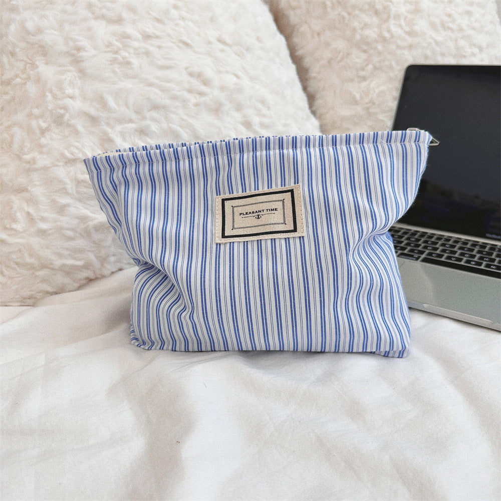 Striped Color Block Portable Make Up Bag