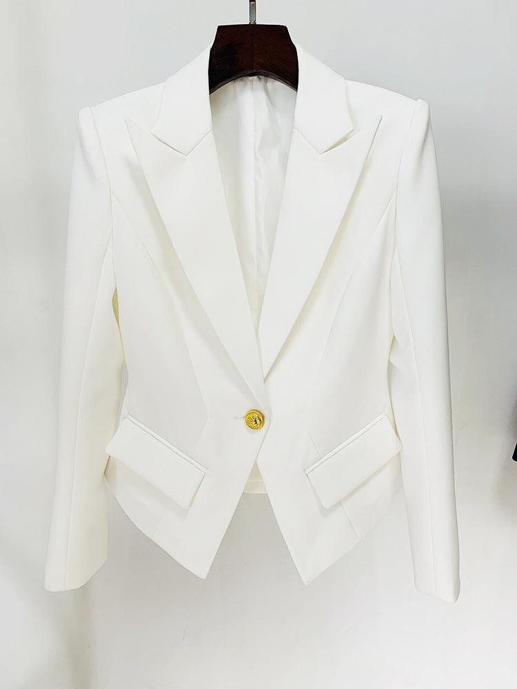 Ladies Solid Color Lapel Neck Blazer Coat